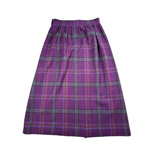 Vintage Pendleton Wool Skirt Women 8 Purple Tartan Plaid Midi Red Academia